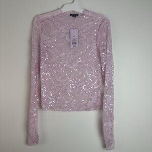 Wild fable Sheer Lace‎ Top Sequin Women XS Long Sleeve Coquette Fairy Indie New